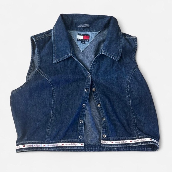 Vtg y2k Tommy jeans denim sleeveless snap button dark wash jean kids sz 6 Large - Picture 3 of 7